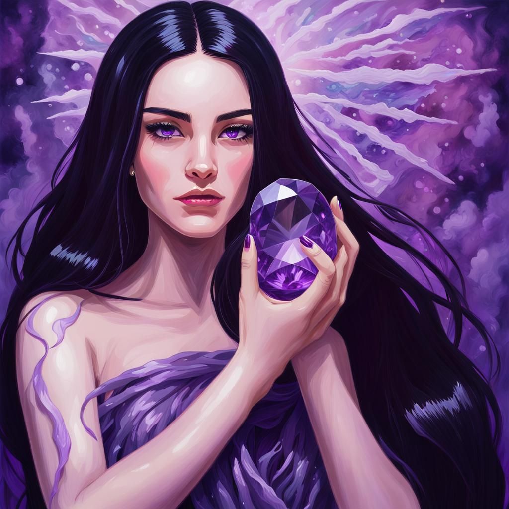 Beautiful Lady Morgana holding the Magical Amethyst Stone