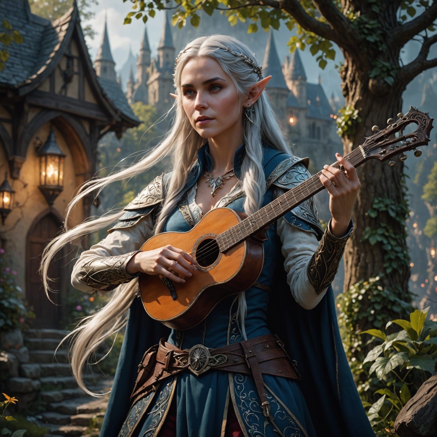 Ethereal Elf Bard in Radiant Hues, Fantasy Concept Art