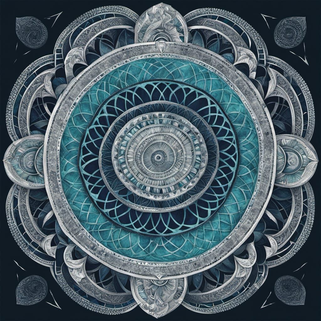 Surreal Indigo Mandala in Psychedelic Style