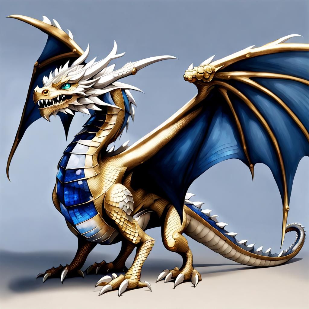Ancient Dragon with Platinum Scales and Sapphire Eyes