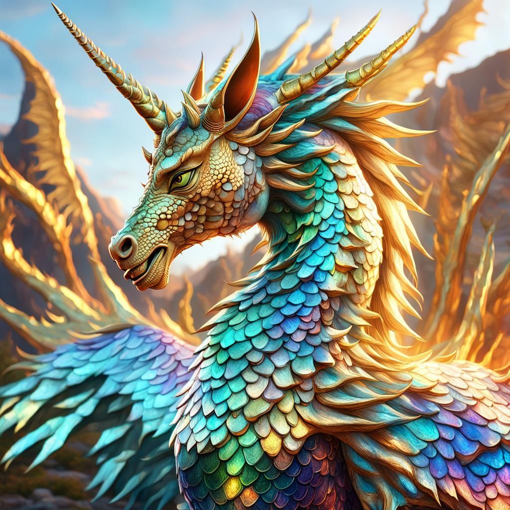 Majestic Dragon Unicorn Hybrid in Digital Art