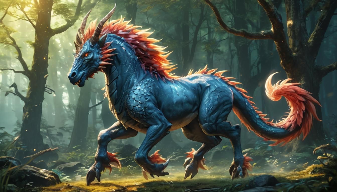 Majestic Kirin in a Magic Forest: Anime Fantasy