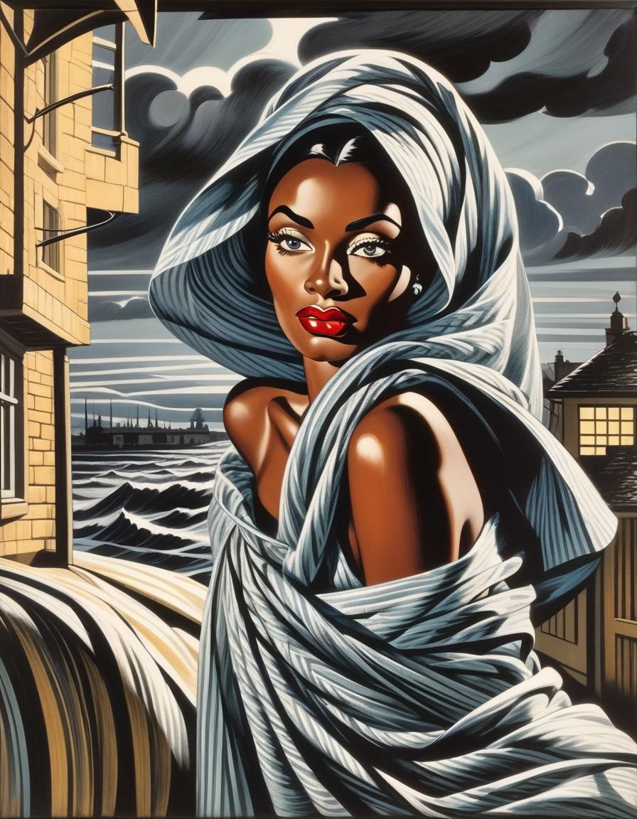 Intricate Portrait with Checkered Cloth in Rococo Style