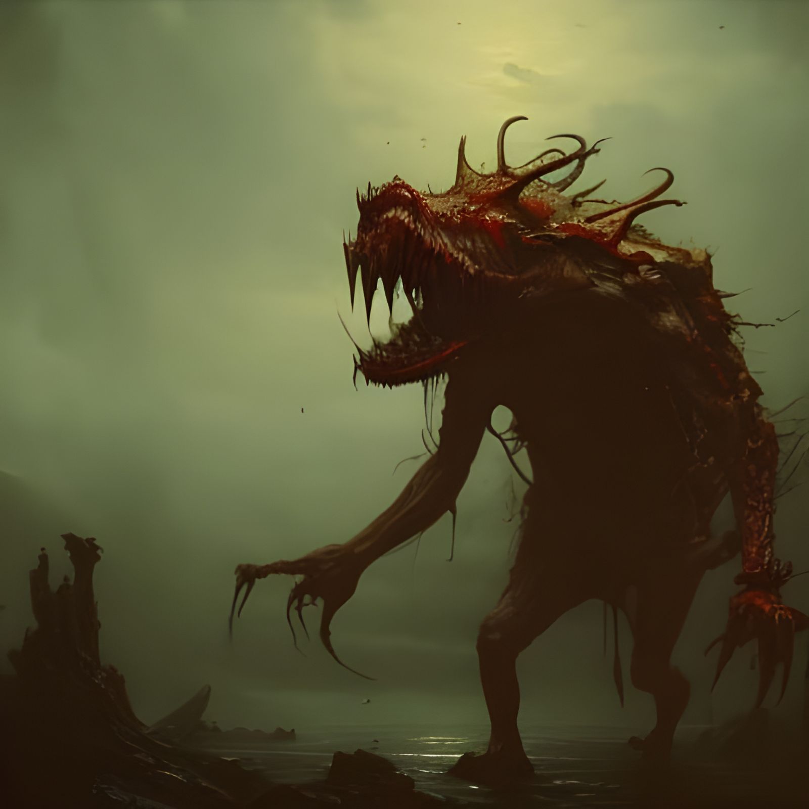 Horrific Monster Eats in Dystopian World