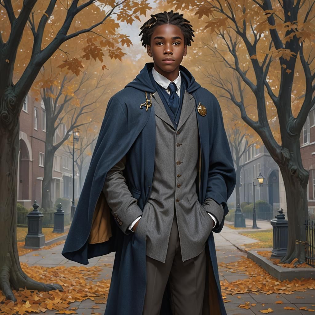 Young Wizard Concept Art Portrait with Autumn Leaves