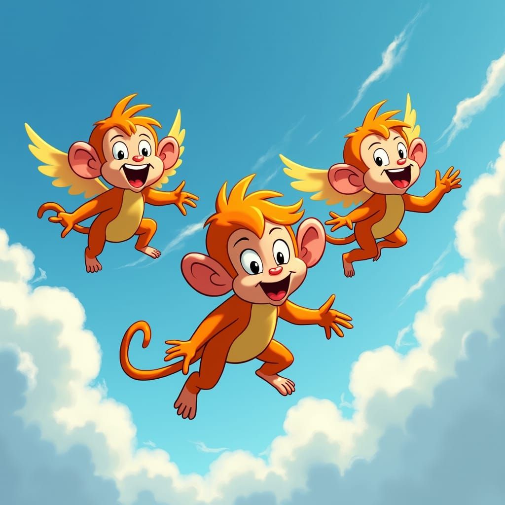 Flying monkeys cartoon style