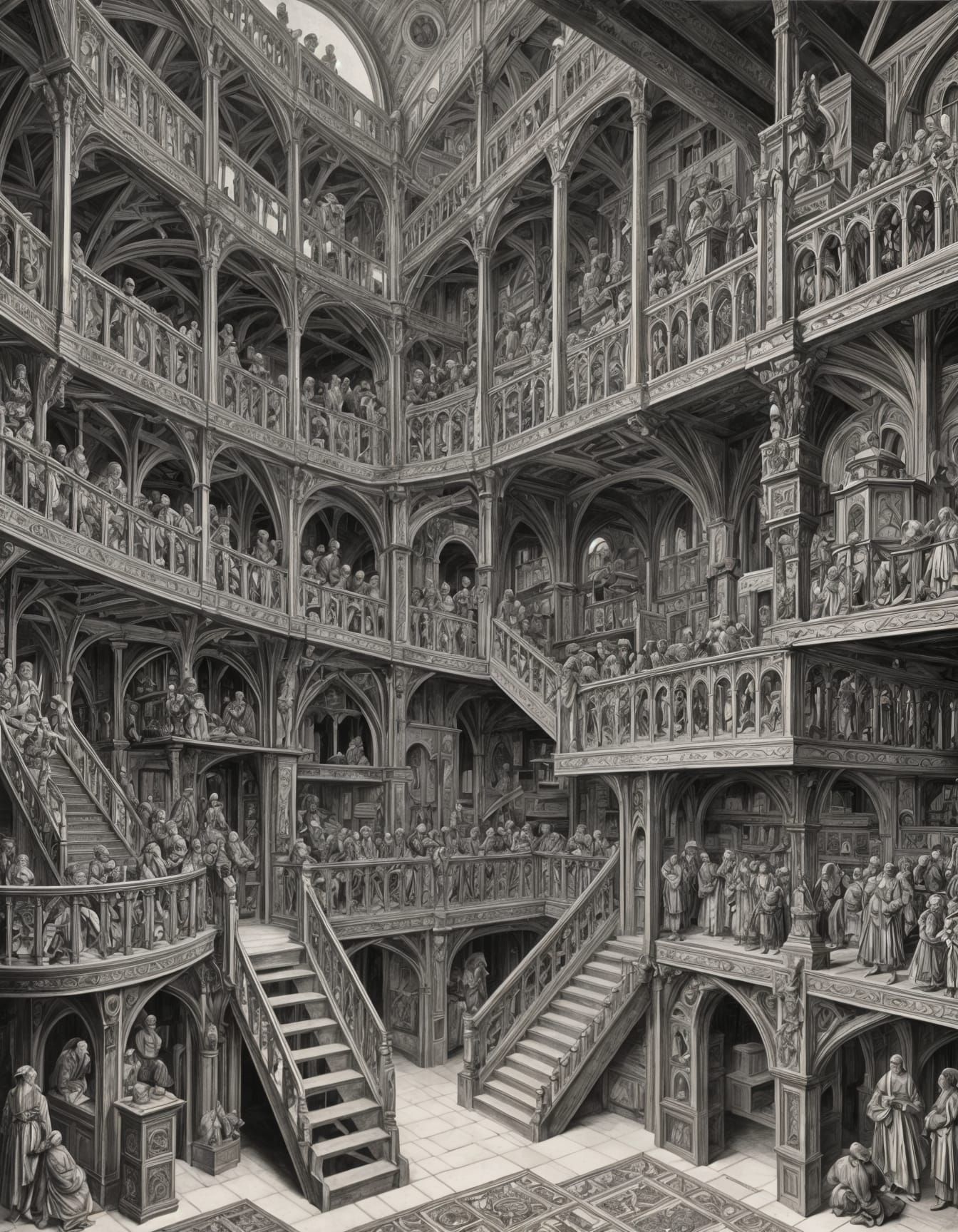 Masterful Blend of Dürer and Escher in Intricate Etching