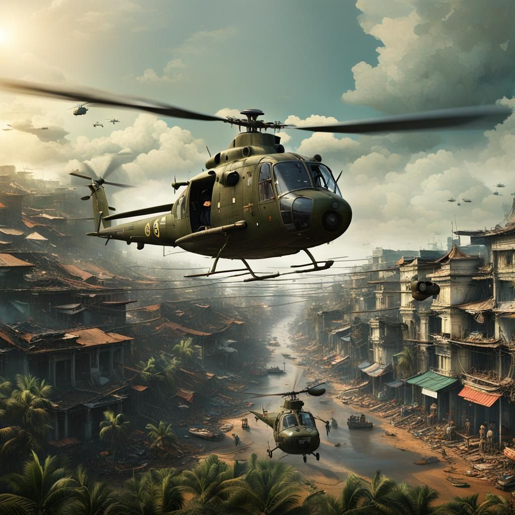 Helicopter Departure from Saigon: Matte Painting
