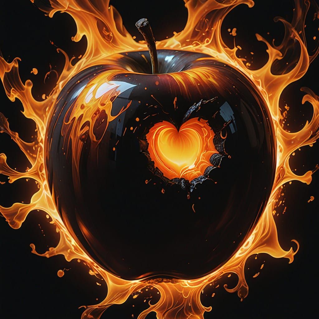 Surrealistic Apple Inferno in Dark Fantasy Style