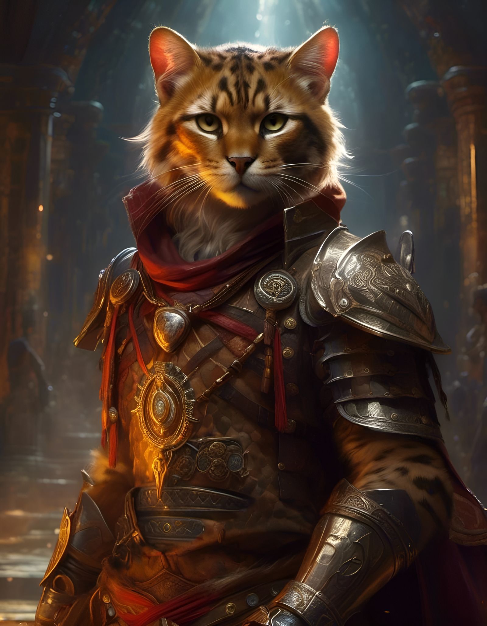 Photorealistic Cat Warrior in Aztec Temple