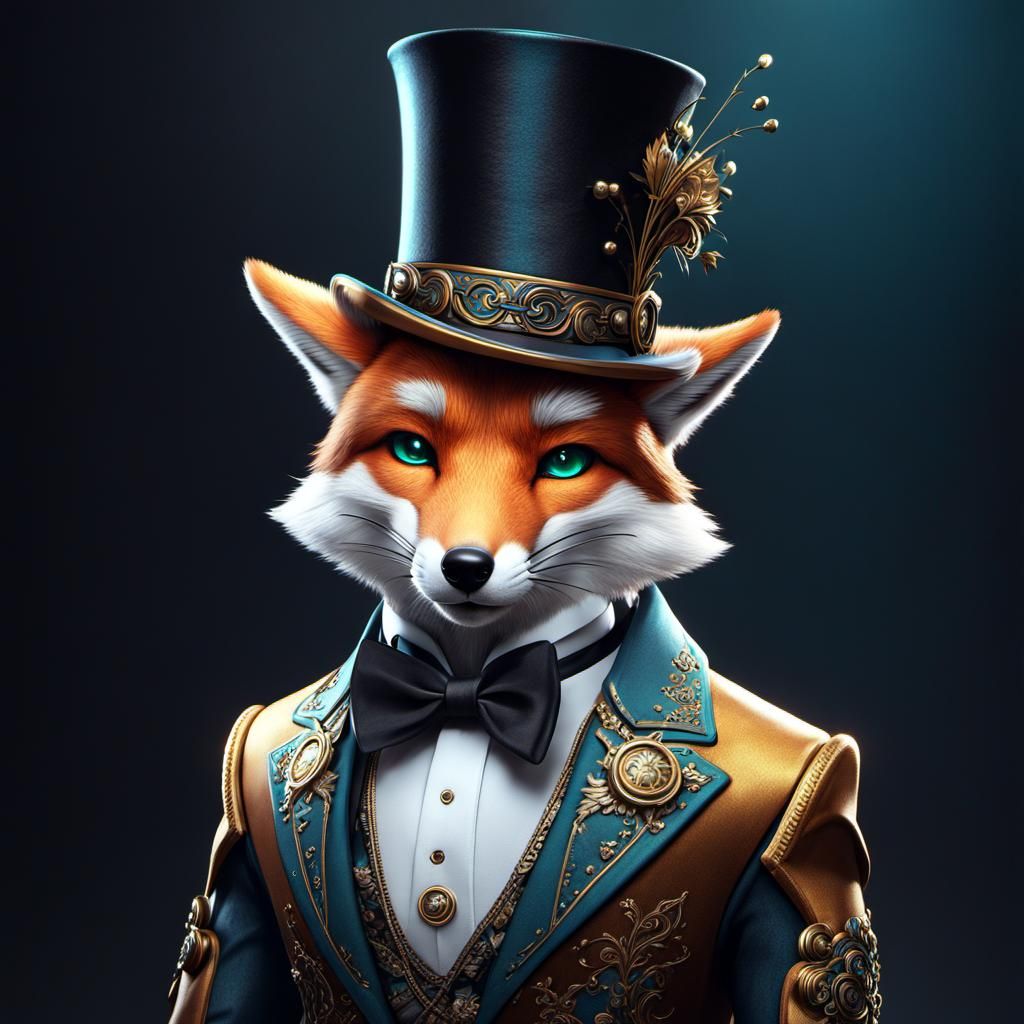 Fox Robot Bowing, Detailed Digital Matte Painting