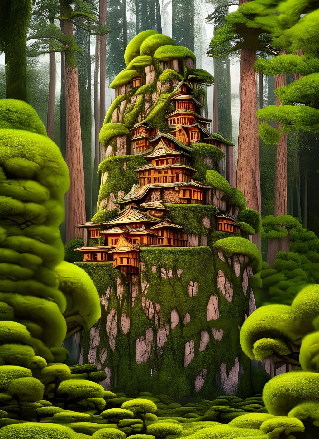 Enormous Forest Fortress in Maximalist Style