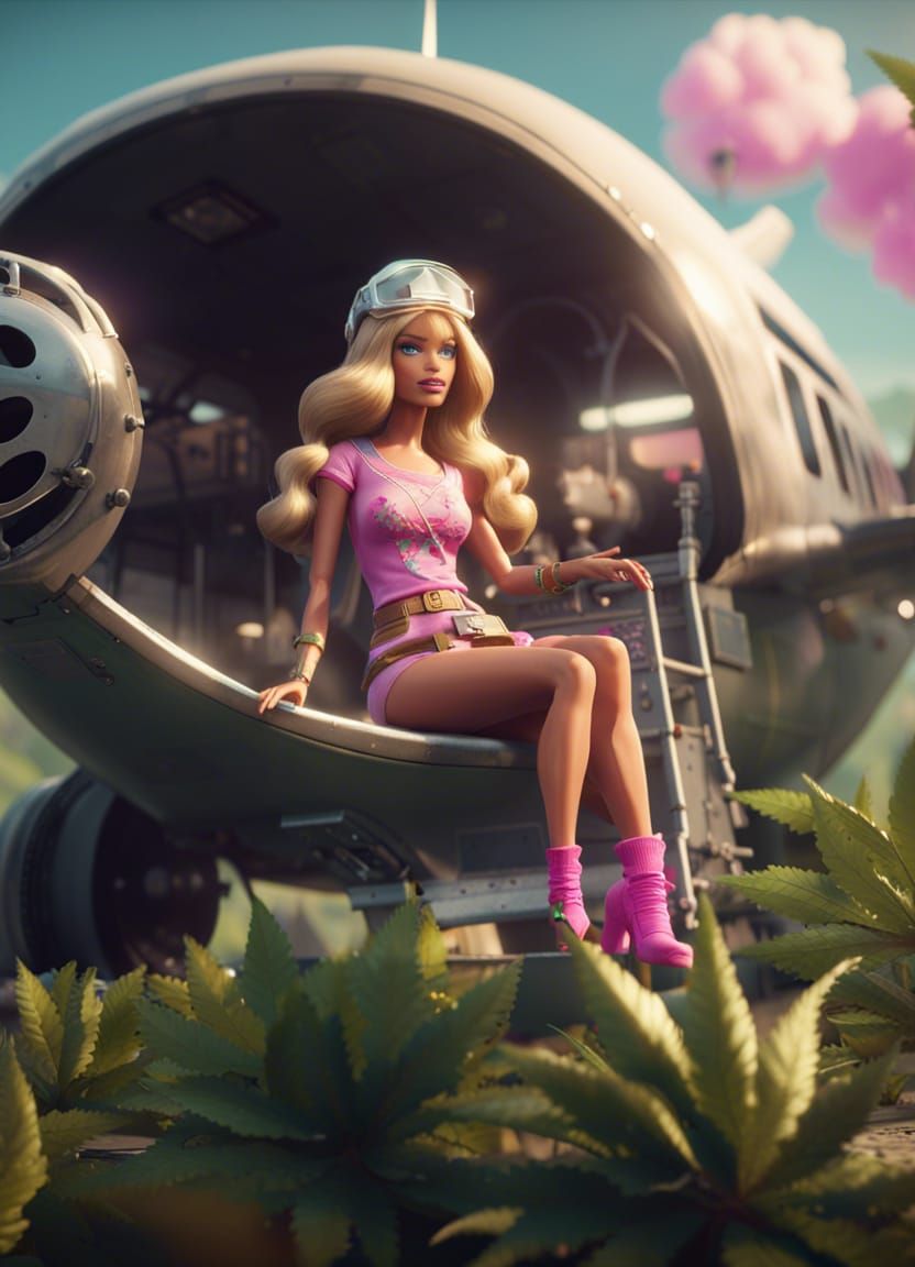 Stoned Barbie Smoking Weed in 3D Cinematic Style