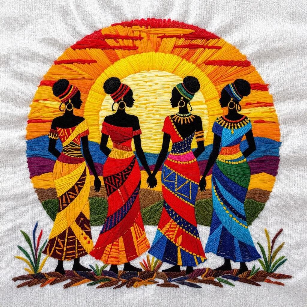 Vibrant African Women Embroidery Design at Sunrise