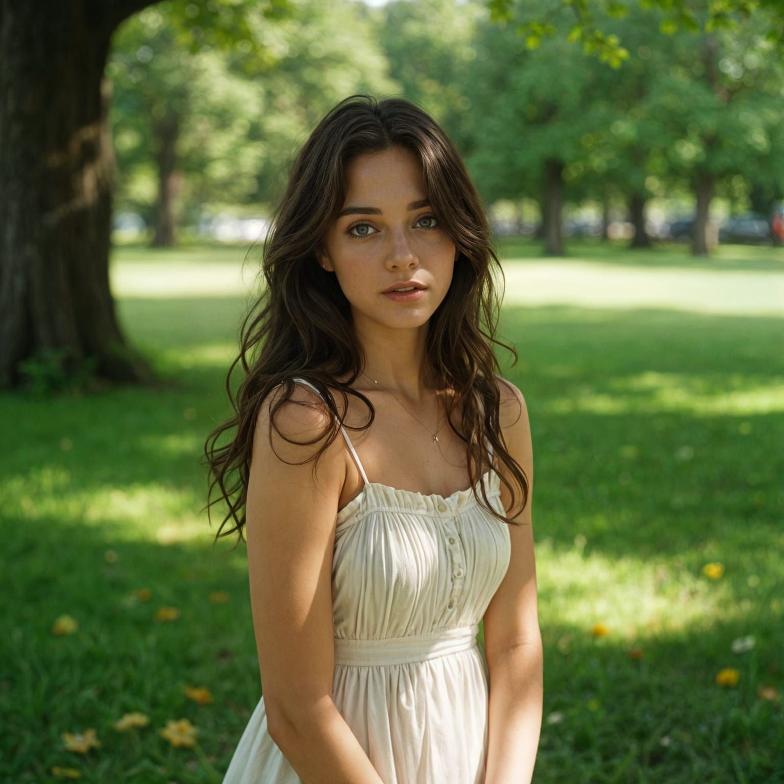 Ethereal Young Woman in a Lush Park
