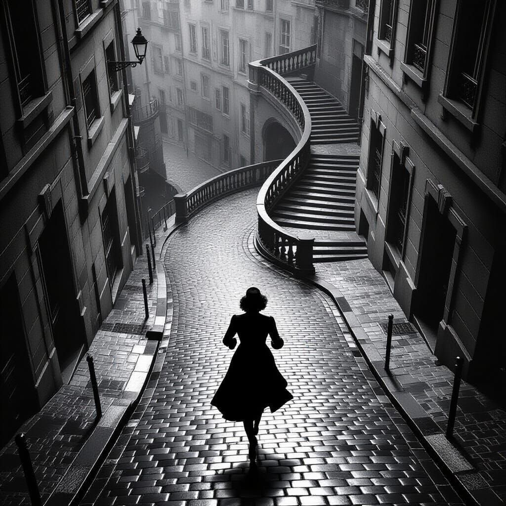 1940s Paris Street Scene in Black and White