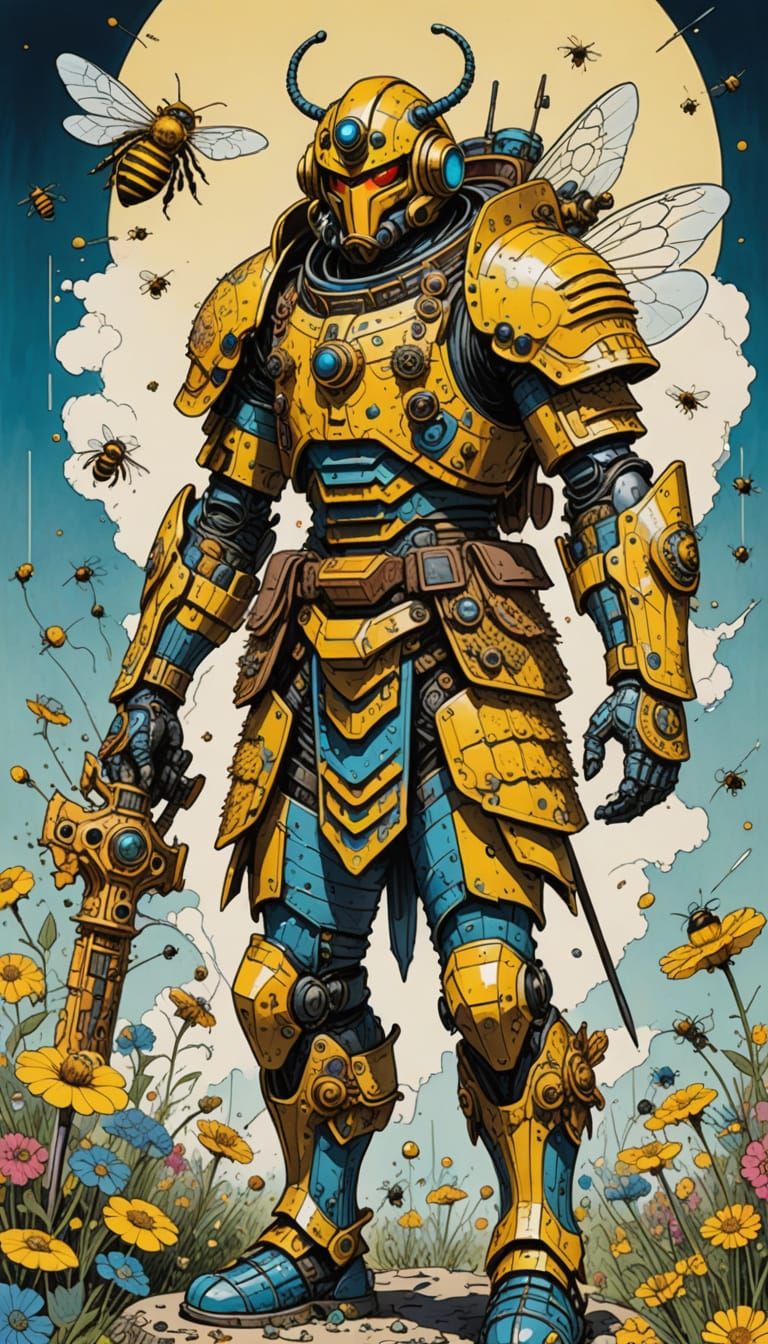 Warrior in Vibrant Bee-Themed Armor