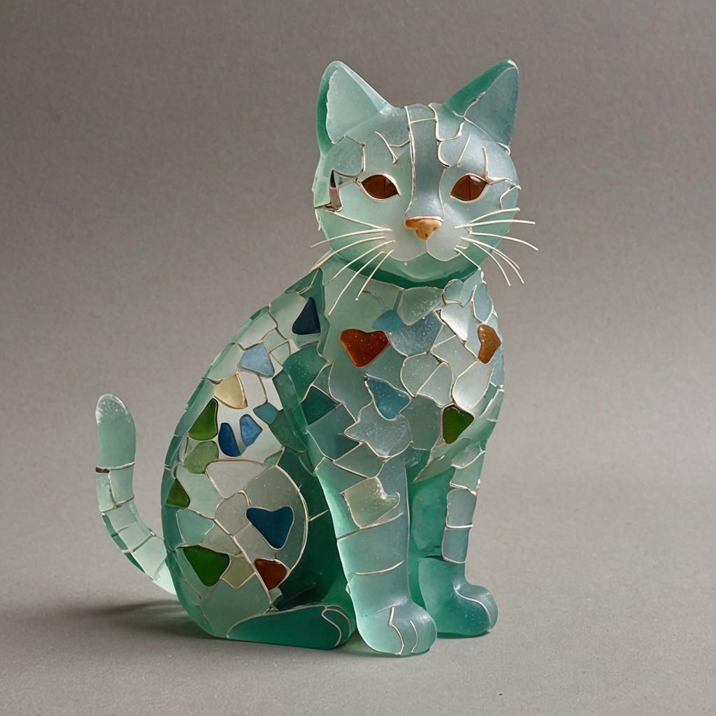 Seaglass Cat Sculpture