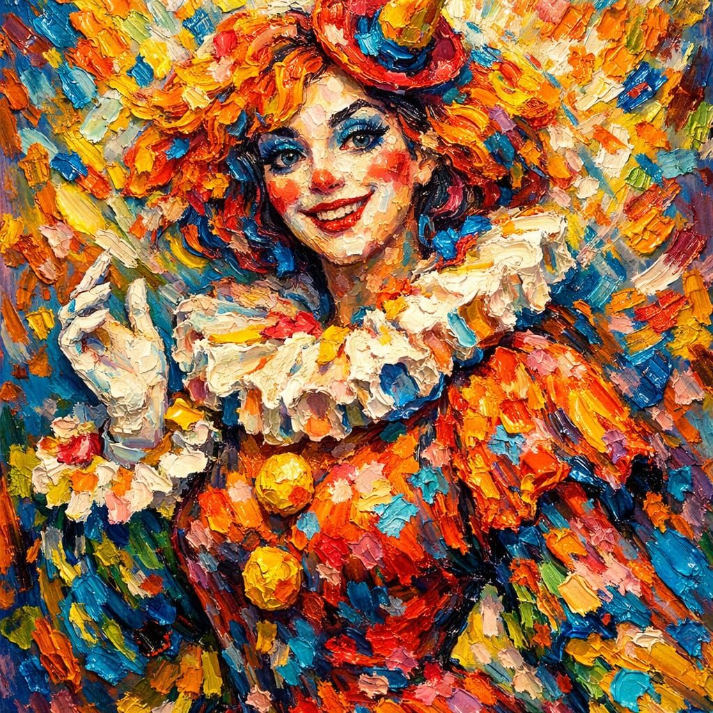 Embossed Encaustic Clown Comes Alive in Neo-Impressionist St...
