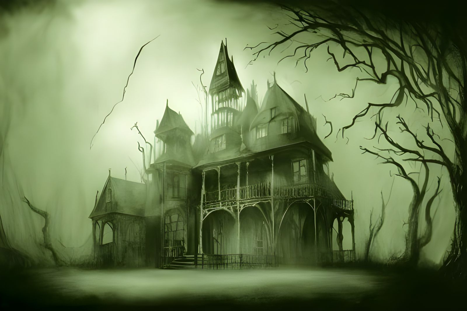 Sinister Haunted House Digital Illustration