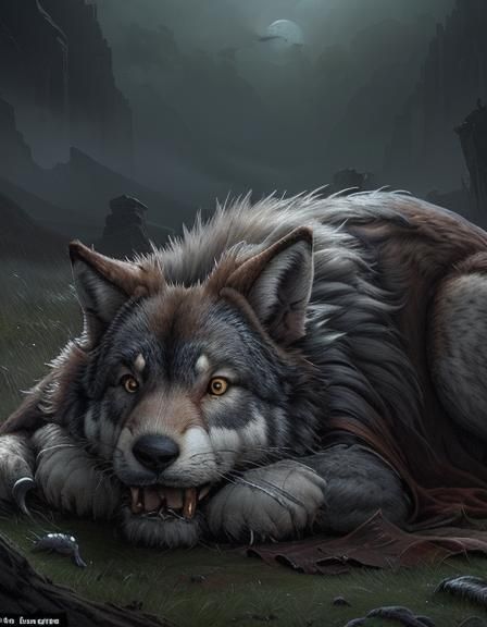 Contented Puppy and Ravenous Wolf: A Digital Painting