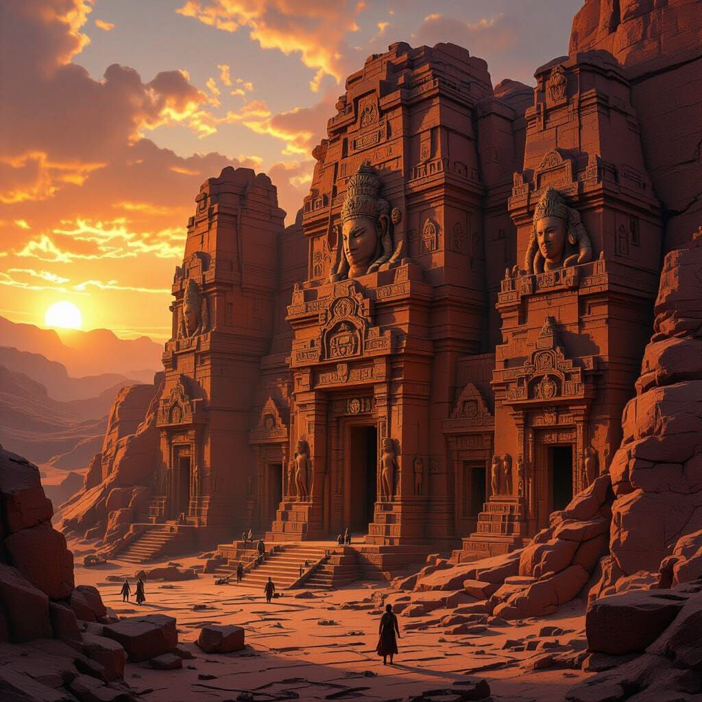 Ancient Temple Complex Carved Into Rusty Rock