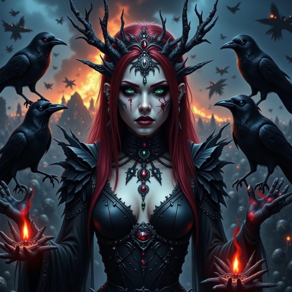 Fae Witch Casting Spell on Battlefield