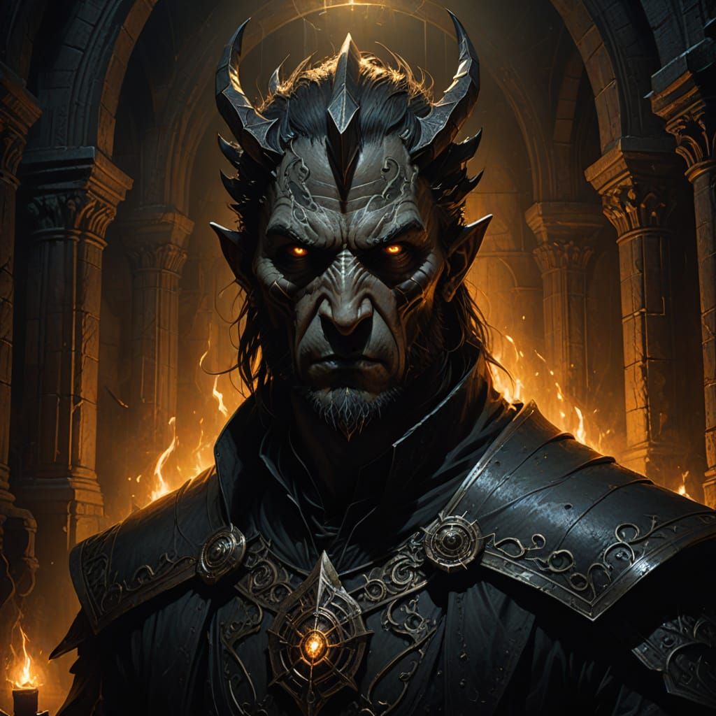 Dark Fantasy Dremora Portrait in Mysterious Chamber