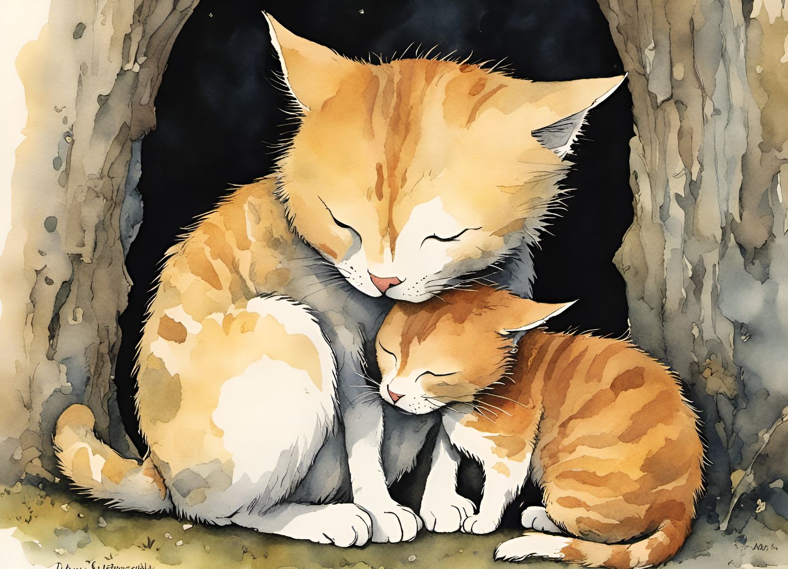 Heartwarming Cats: Storybook Watercolor Illustration
