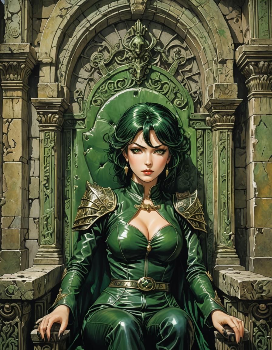 Anime Villain on Throne in Manara Style