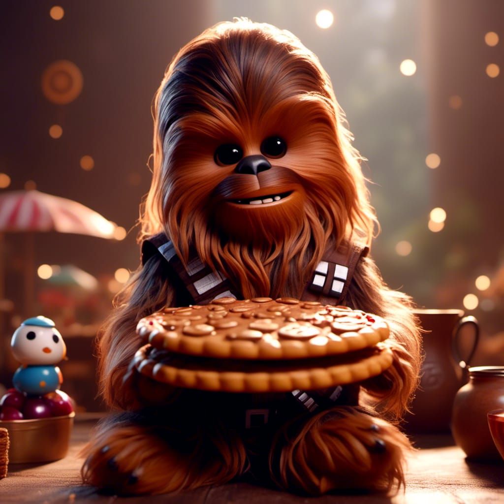 Adorable Chewbacca with Cookie, Pixar Style