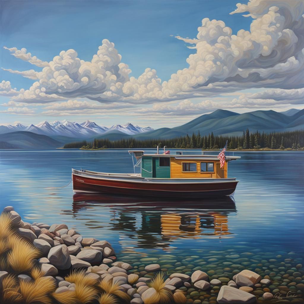 Flathead Lake Montana Hyperrealistic Oil Painting