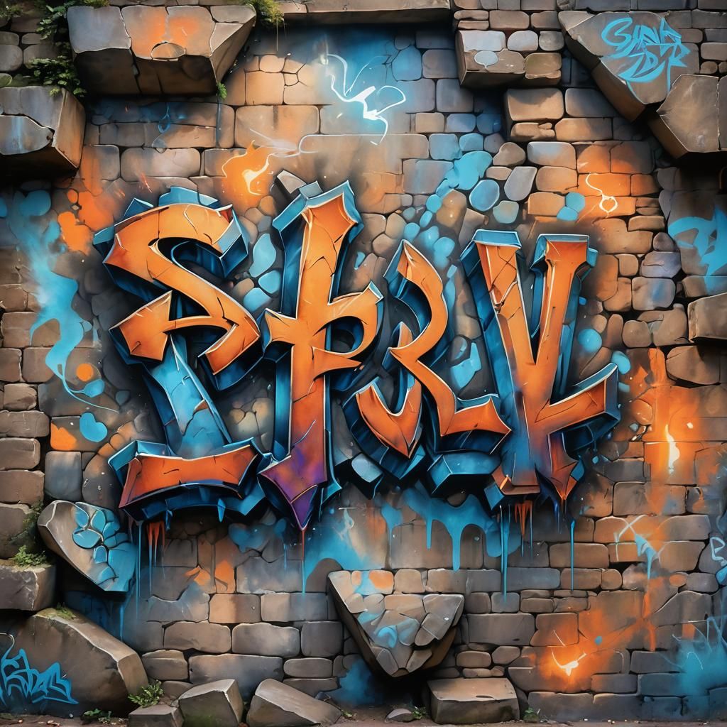 Mystical Graffiti Mural on Ancient Stone Wall