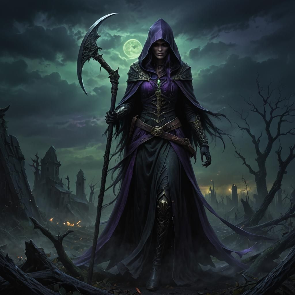 Beautiful Grim Reaper with Scythe: Fantasy Concept Art