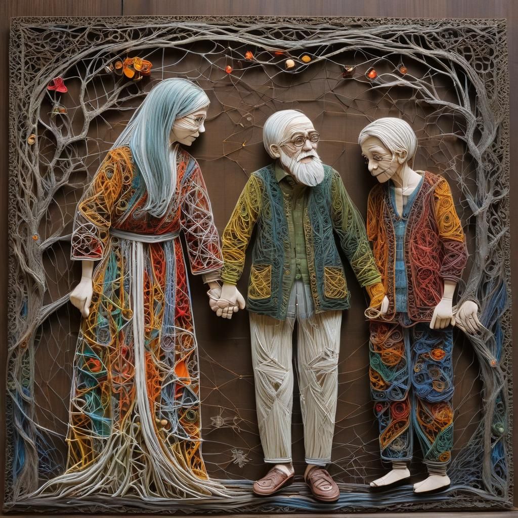 Fine Art String Art of Elderly Couple