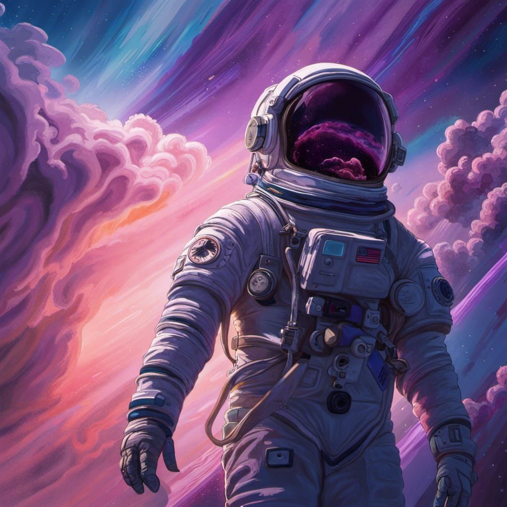 Astronaut on Neptune with Nebular Clouds