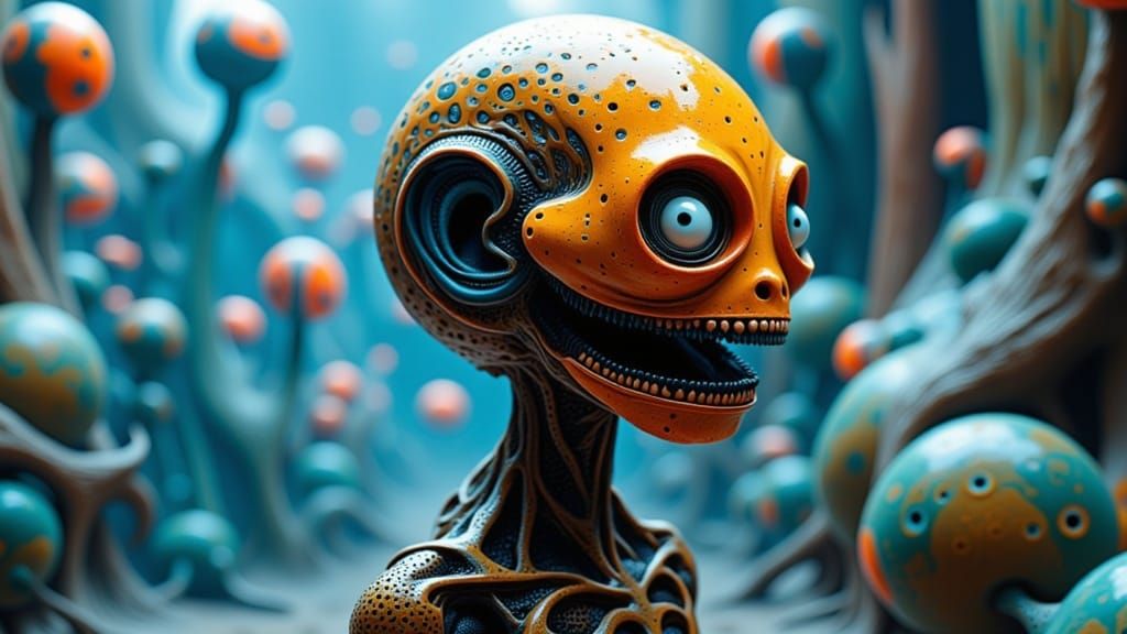 Surreal Humanoid Emoji in Biomechanical Style