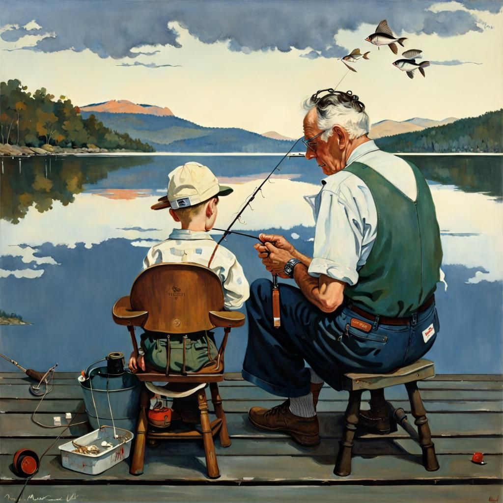 Nostalgic Fishing Scene in Rockwell Style