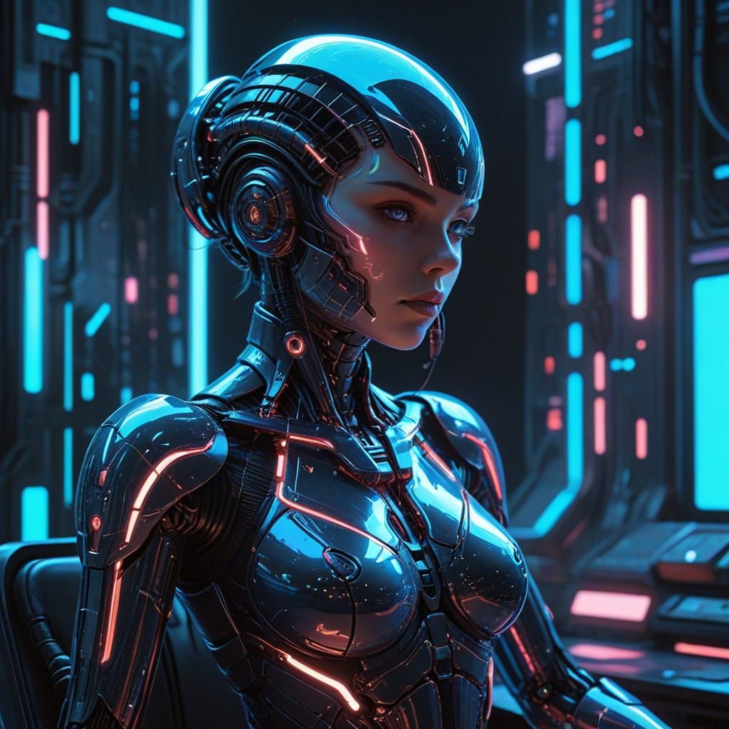 Neo-Futuristic Android Goddess in 2025 Metropolis