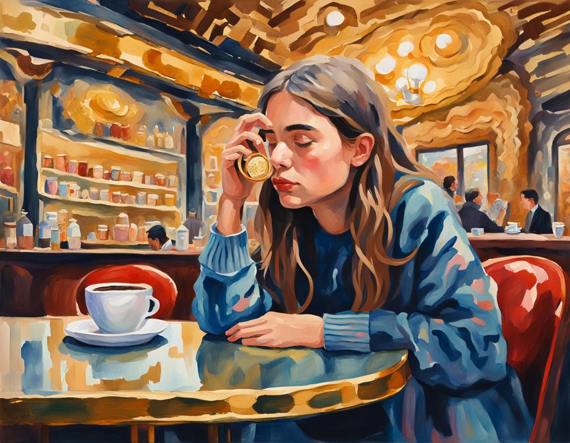Girl's Gold Ring Dream: Gouache Impressionist Masterpiece