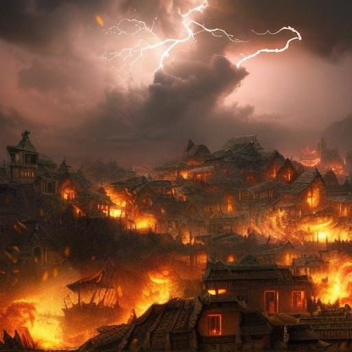 Angry God Destroys Village with Lightning