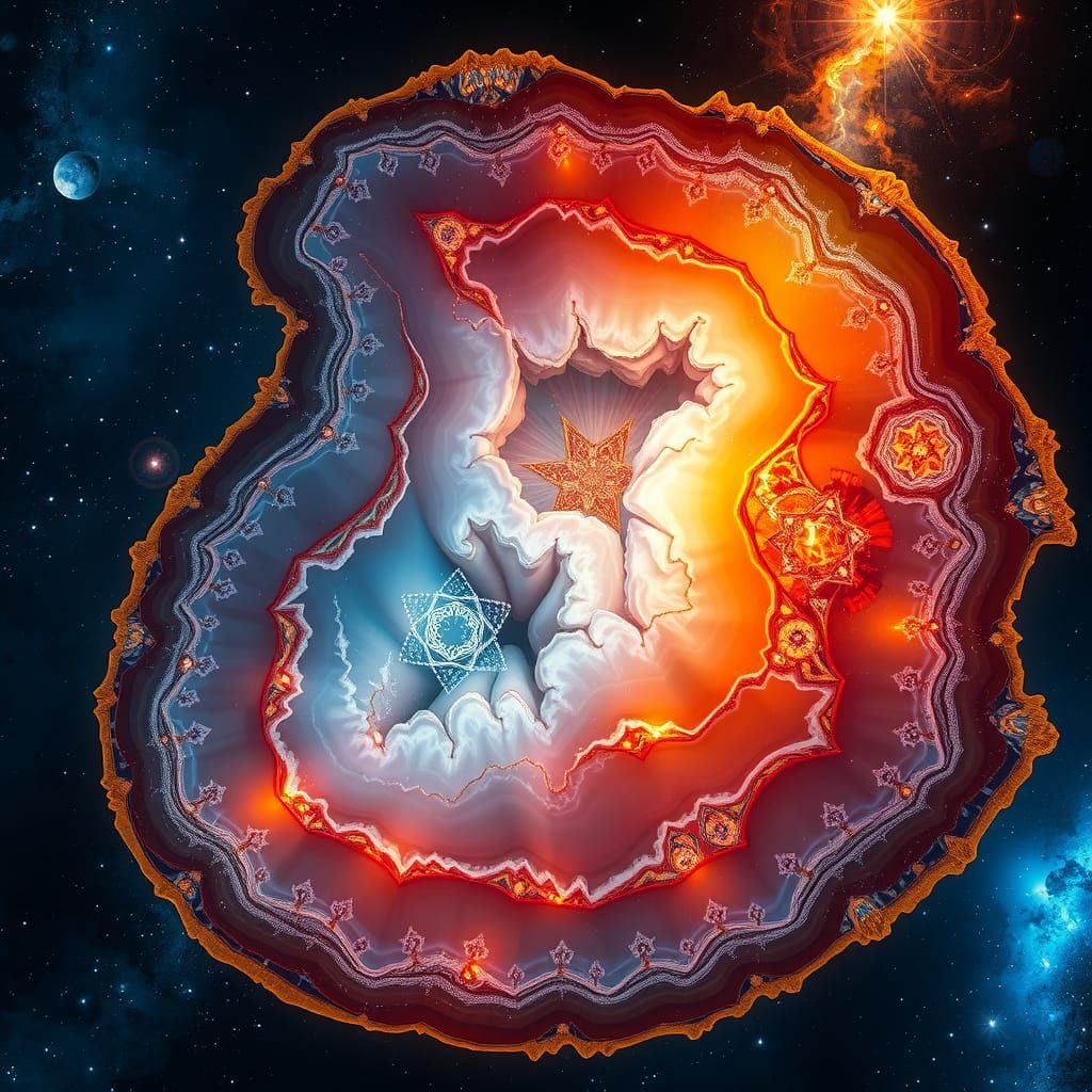 Crazy Lace Agate: Holographic Cosmic Illustration