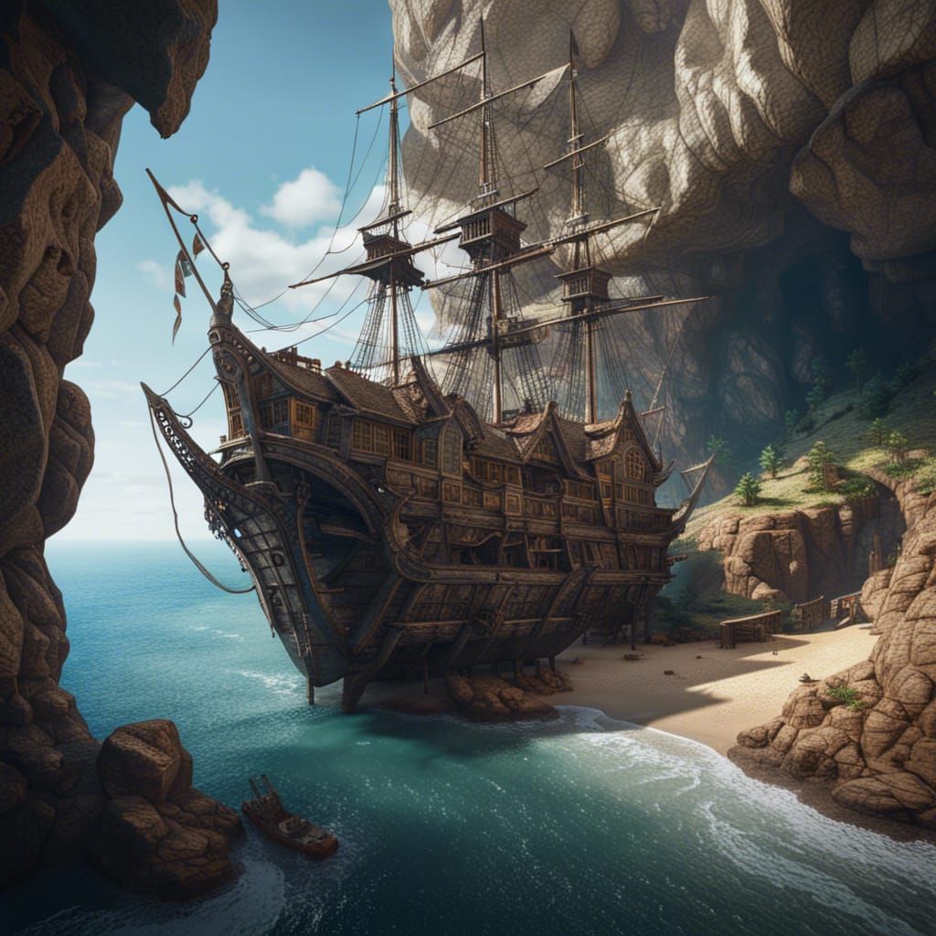 Galleon Ship House on Cliff: Fantasy Concept Art