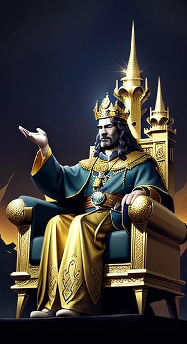 King on Golden Throne in Mountain Palace