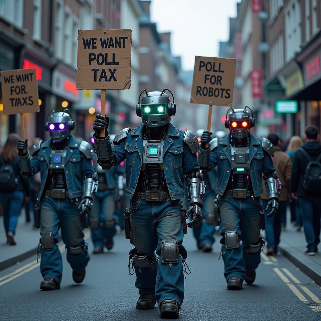 Dystopian Robot Poll Tax Protest in London
