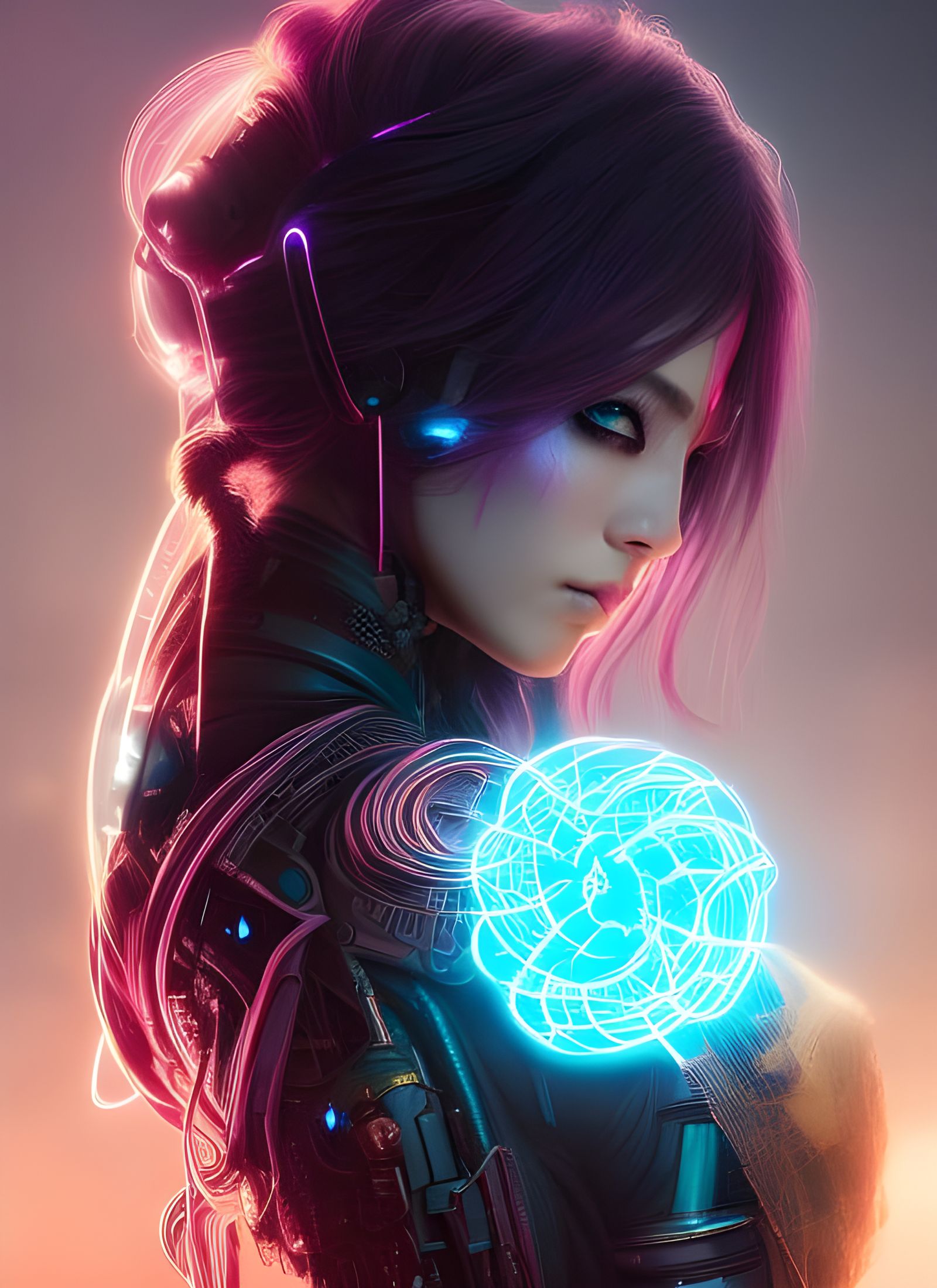 Cyberpunk Neon Goddess Digital Illustration in 8k