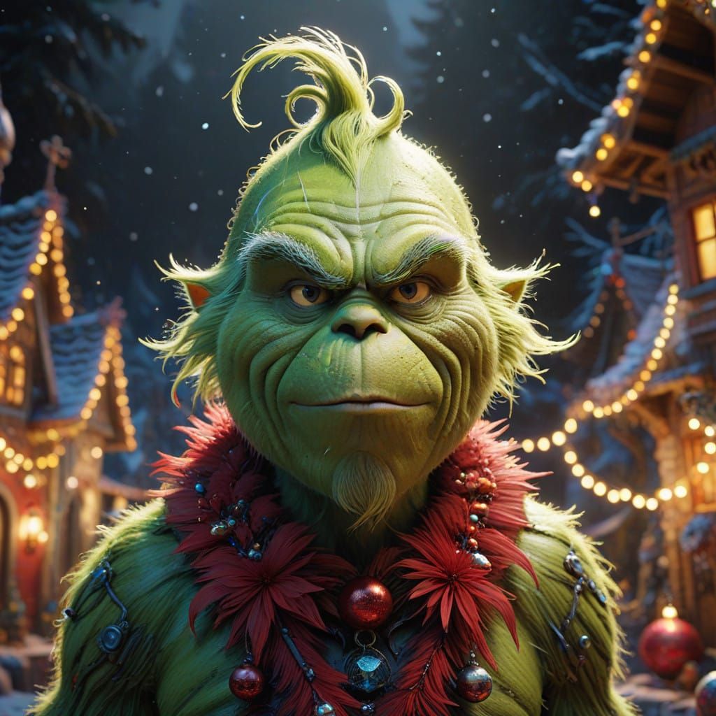 Vibrant Grinch in Whimsical Christmas Wonderland