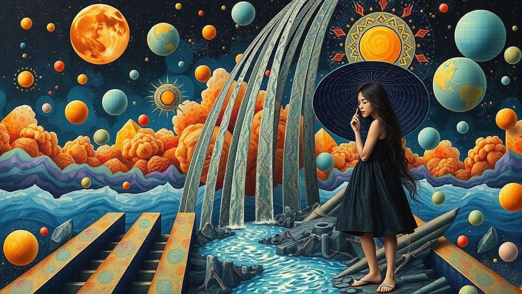 Gothic Latina Goddess in Impasto 3D Mixed Media Art