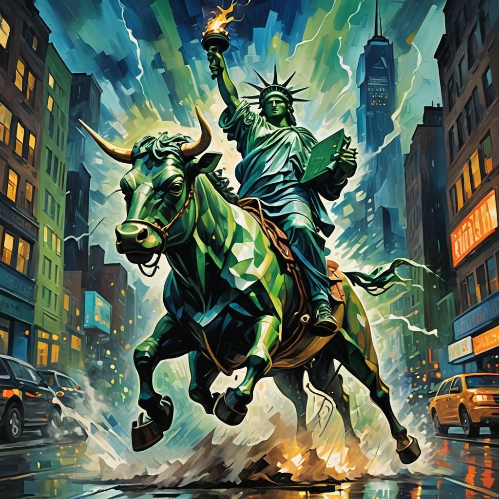 Statue of Liberty Bull Ride in Fauvist Style