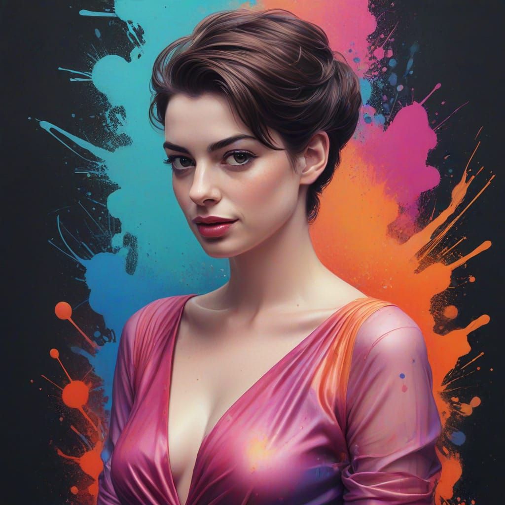 Anne Hathaway as Colorful Graffiti Art Portrait